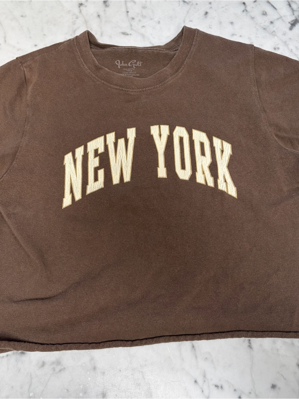 Brandy Melville Brown Crop Top with Cream "NEW YORK" Logo